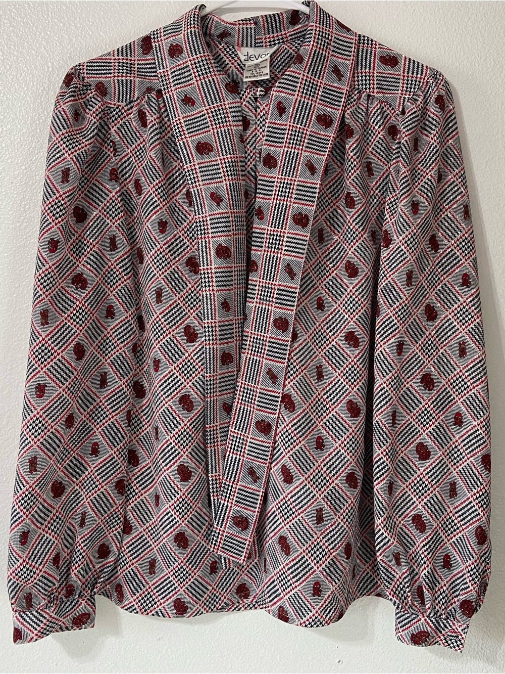 Vintage 1970s Devon Paisley Secretary Blouse with Bow Neck - Size 10